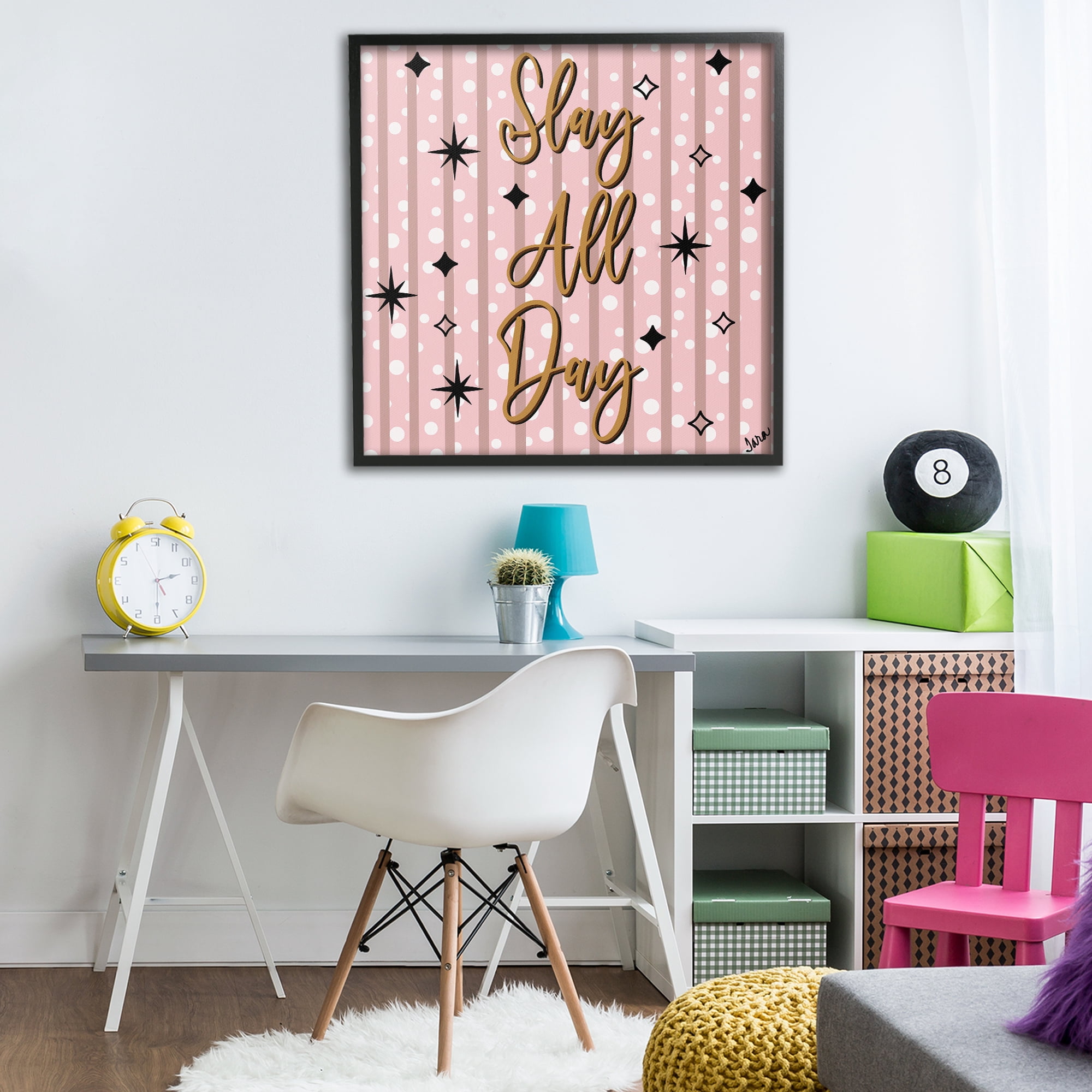 Stupell Industries Slay All Day with Sparkle Pattern Black Framed Giclee Art, design by Tara Boone