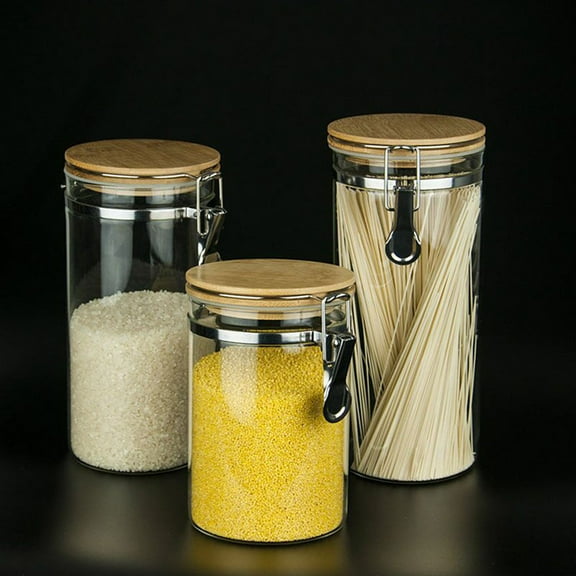 MLINS Glass Jar with Airtight Bamboo Lid for Food Storage Containers Transparent 1280ml