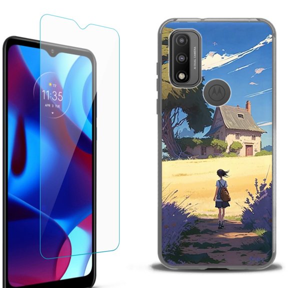 Slim-Fit Fashion Phone Case for Motorola Moto G Pure, with Tempered Glass Screen Protector, by OneToughShield ® - Lavender Summer