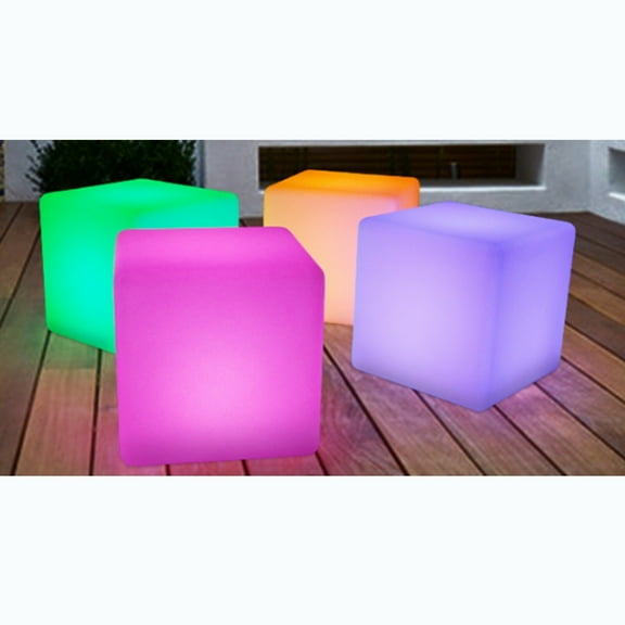 Miumaeov 17" LED Cube Light Pub Bar Stool W/Remote Control 16 RGB Colors Changing Chair