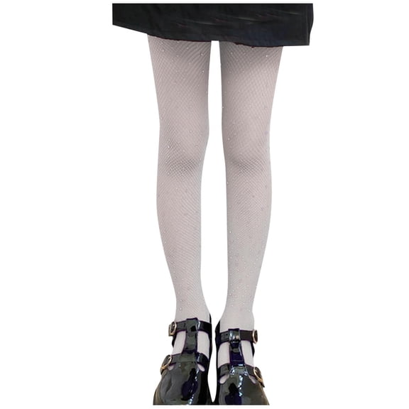 ZQUUVOU Girls Sequin Fishnet Tights Rhinestone Sparkle Sheer Pantyhose High Waist Fashion Layering Dance Stockings White