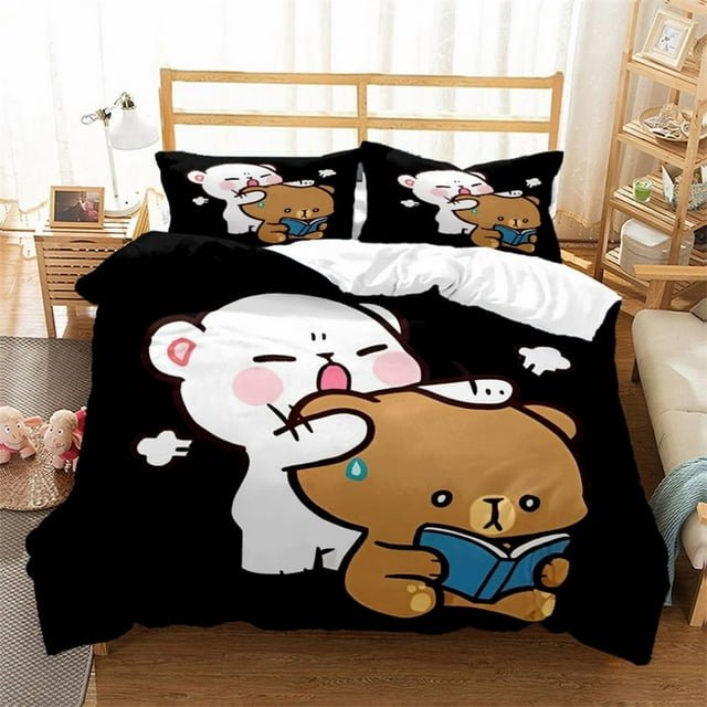 Anime BuBu Bear Kawaii Cartoon Bedding Set - Soft Polyester/Cotton, Quilted, All Seasons, 1.35m (4.5ft)