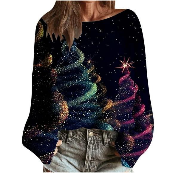 Women's Sweater Long Sleeve Round Neck Knit Pullover with Printed Graphic for Fall Fashion,Sweaters for Women