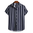 thumbnail image 2 of Camisa casual de manga corta con estampado de rayas y botones para la playa para hombre Pompotops  oipoqjl43720, 2 of 9