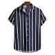thumbnail image 2 of Camisa casual de manga corta con estampado de rayas y botones para la playa para hombre Pompotops  oipoqjl43717, 2 of 9