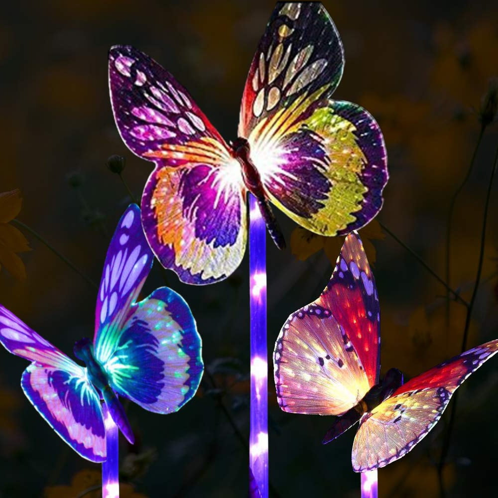 Pack of 2 Solar LED Color-Changing Butterfly Garden Stake Light Lawn Decoration 