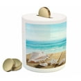 thumbnail image 2 of Seashells Piggy Bank, Wooden Boardwald Sunshine Vacations Beach Theme, Ceramic Coin Bank Money Box for Cash Saving, 3.6" X 3.2", Pale Brown Beige, by Ambesonne, 2 of 4