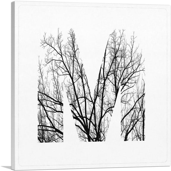 ARTCANVAS Tree Branches Alphabet Letter M Canvas Art Print - Size: 12" x 12" (1.50" Deep)