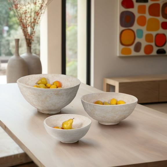 Sagebrook Home Elegant White Paper Mache Bowls - Durable Decorative Pieces 14", 18", 22" (Set of 3)