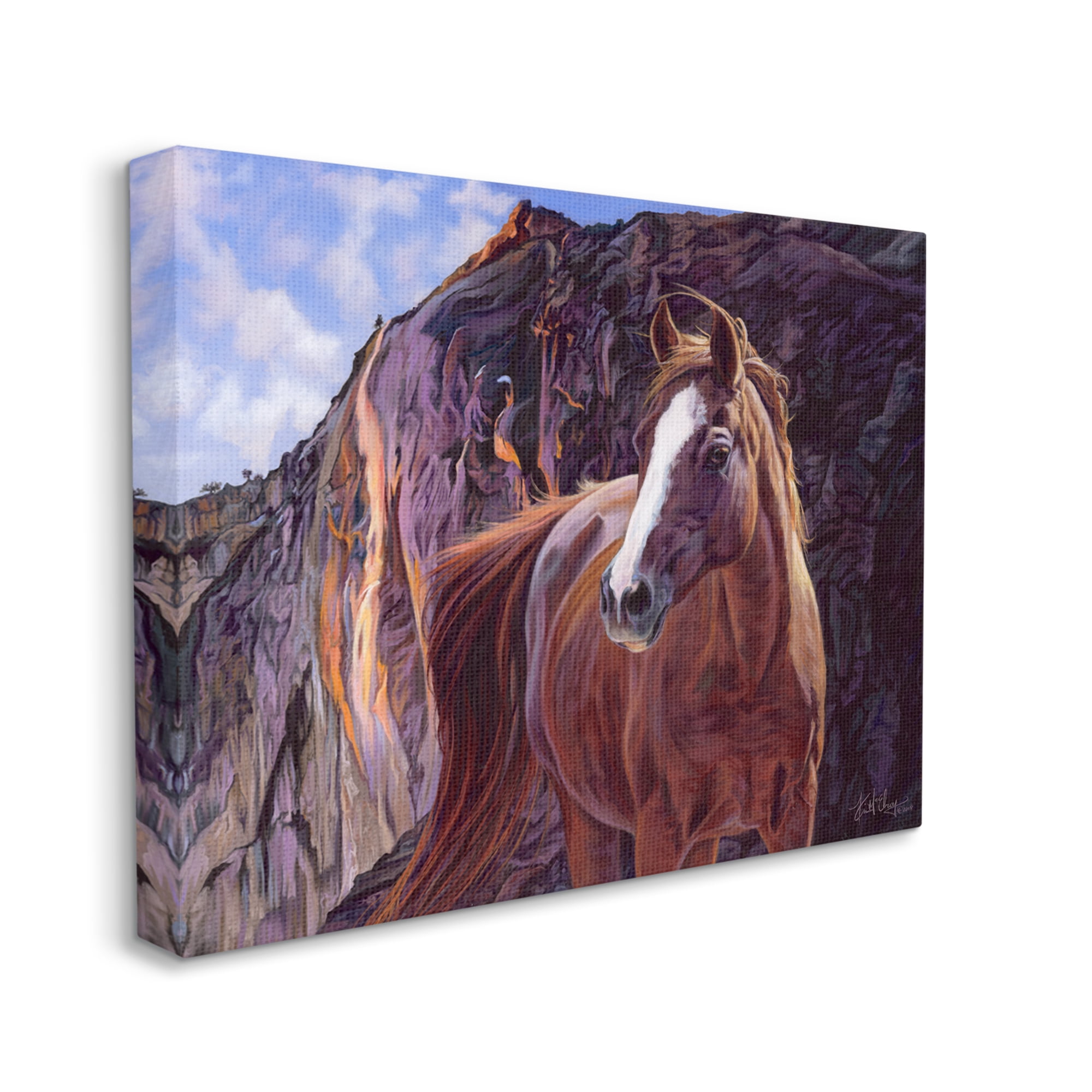 Stupell Industries Horse by Cliffs Landscape Animals & Insects Painting Gallery Wrapped Canvas Print Wall Art, 20 x 16