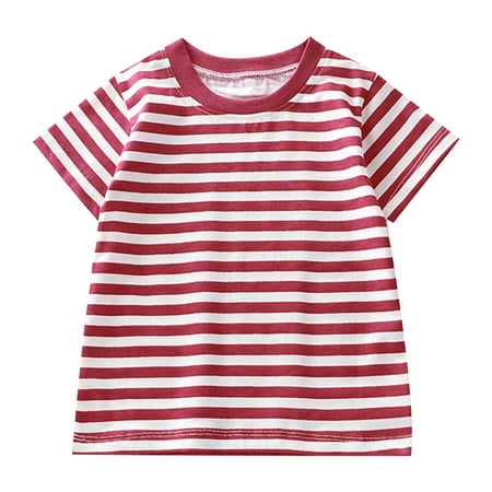 

WUXIAN Toddler Summer Child Short Sleeve Striped T-Shirts Cotton Boys Girls Tops Baby Base Shirt Infants Clothes Versatile Dailywear