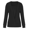 thumbnail image 4 of XFLWAM Women Deep V Neck Fake Two Piece Long Sleeve Knitted Sweater Solid Color Blouse Loose Pullover Tops Black M, 4 of 6
