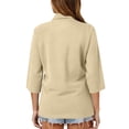 thumbnail image 5 of Sewkxo Shirt for Women 3/4 Length Sleeve Lapel Buttons Down Blouses Spring Summer V Neck Baggy Fit Casual Fashion 2026 Polos T Shirts,Khaki M, 5 of 5