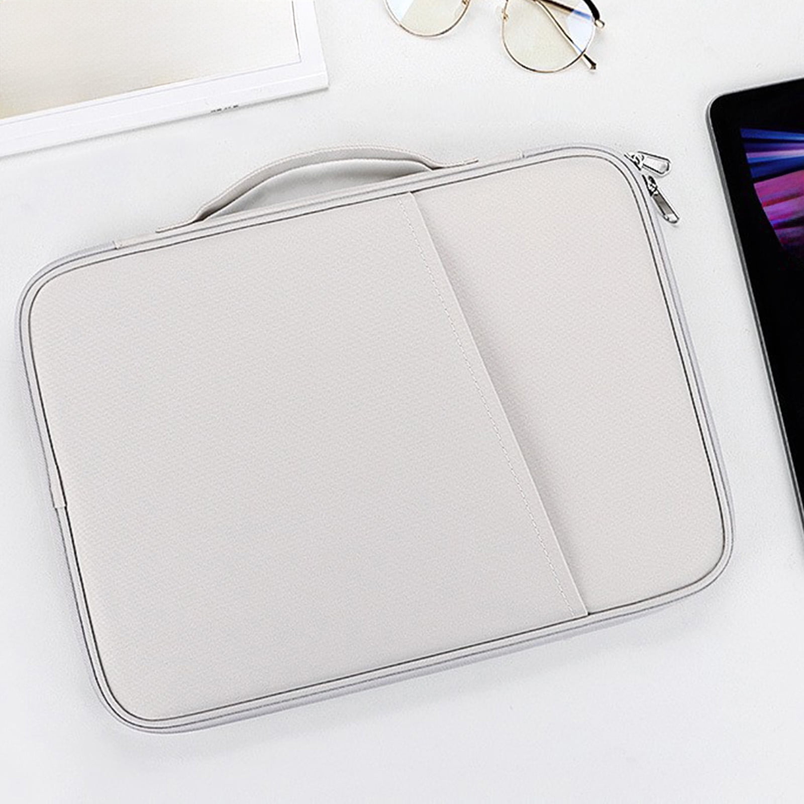 Hiroekza Universal Tablet Sleeve Case - Lightweight Laptop Bag for 10-14 Inch Tablets & Notebooks, Polyester Multi-Function Sleeve with Large Capacity for Accessories, Perfect for Work & Travel White