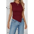 thumbnail image 2 of PRETTYGARDEN Going Out Tops for Women Trendy Cap Sleeve Crewneck Ruched Slim Fit Ribbed Knit Tanks Casual Fashion Asymmetrical Tee Shirts, 2 of 7