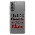 thumbnail image 1 of DistinctInk Clear Shockproof Hybrid Case for Galaxy S21 5G (6.2" Screen) - TPU Bumper Acrylic Back Tempered Glass Screen Protector - I Run on Chocolate and Wine, 1 of 2
