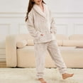 thumbnail image 3 of Tao Tao Girls Boys Fuzzy Pajamas Set Fleece Outfits Winter Flannel Loose Fluffy Pullover Sweatshirt Top Pants Sweatsuit Fuzzy 2 Piece Outfits Beige 11 Years, 3 of 8