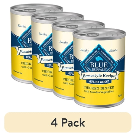 (4 pack) Blue Buffalo Homestyle Recipe Healthy Weight Adult Wet Dog Food, Chicken, 12.5oz. Can