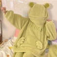 thumbnail image 5 of TBKOMH Animal Pajama Set Hooded Top and Pants Plush Frog Costume Long Sleeve Two Piece Loungewear for Adult Cozy Flannel Sleepwear with Zip Face Hood Green L, 5 of 8