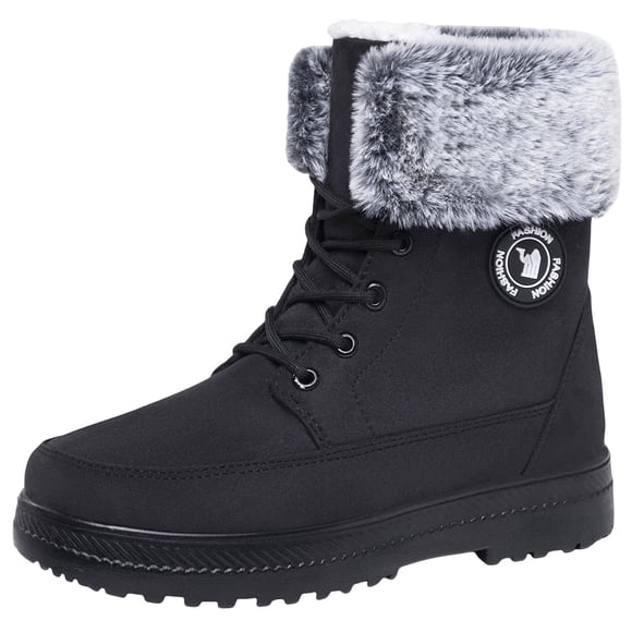 Black Ladies Snow Boots High Top Warm Slip On Fall Winter Cold Resistant Fashion Trendy Fleece Lined Thickened Soft Sole Casual Outdoor Boots Size 38