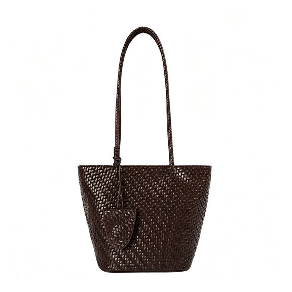 WeaveCC Women's Woven Leather Tote Bag Large Capacity Shoulder Handbag with Hanging Tag Multiple Colors