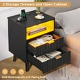 thumbnail image 2 of AOGLLATI Night Stand with Charging Station and Fluted Panel, 2 Drawers Black Nightstand with LED Lights and Open Storage Cubby, Modern LED Bedside Table with Metal Handle for Bedroom, 2 of 8