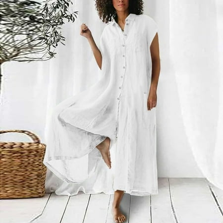 

Xyxaqa Womens Outfits Women s Casual Short Sleeve Cotton Linen Shirt Jumpsuits Long Wide Leg Rompers Jumpsuits