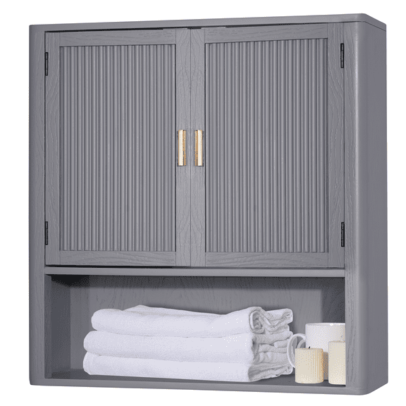 AN68 Pre-Assembled Wall Mounted Medicine Cabinet – 2-Door Bathroom Storage Cabinet with Fixed Shelf, Space-Saving Over-The-Toilet Organizer for Small Bathrooms