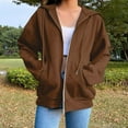 thumbnail image 2 of frariair Lightweight Full Zip Hooded Jacket Women Athletic Track Top With Kangaroo Pocket For Running And Gym Workout Essentials Brown XXL, 2 of 7