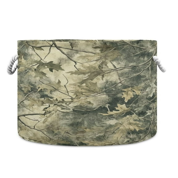 Round Toy Storage Basket Open Home Storage Bins Foldable Baskets for Toys, Laundry & Home Decor Green Camouflage Pattern