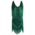 thumbnail image 4 of KHONTS Women's V-Neck Spaghetti Strap Mini Short Dress Tassels Sequin Beaded Party Dress Green XXL, 4 of 5