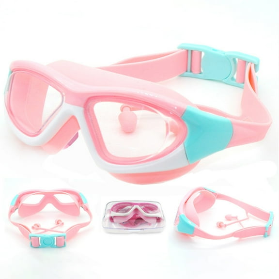Hariumiu Swimming Goggles for Kids 6-14 with Ear Plugs, UV resistant Anti-Fog Adjustable Swimming Goggles for Swimming Pool Beach Boys Girls