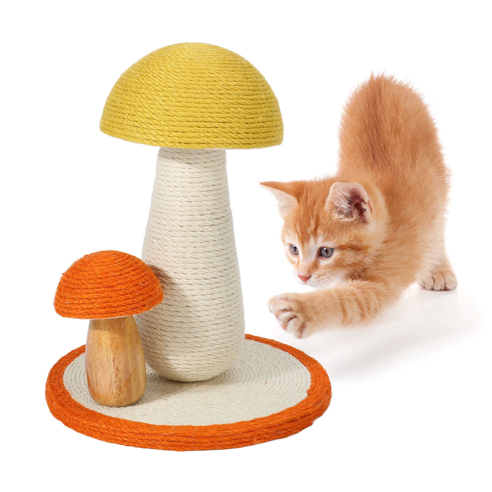 LAZIOEGR Cat Scratching Post Claw Grinding Interactive Mushroom Shape Sisal Kitten Climbing Scratcher Toy for Indoor Cats, Protects Furniture, Durable Wood Base, 11.8 x 15 inches / 30 x 38 cm