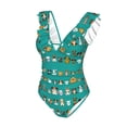 thumbnail image 4 of Yiaed Cartoon Dogs Print Women's Ruffled One Piece Swimsuit V Neck Swimwear Slimming Monokini for Woman-Small, 4 of 8