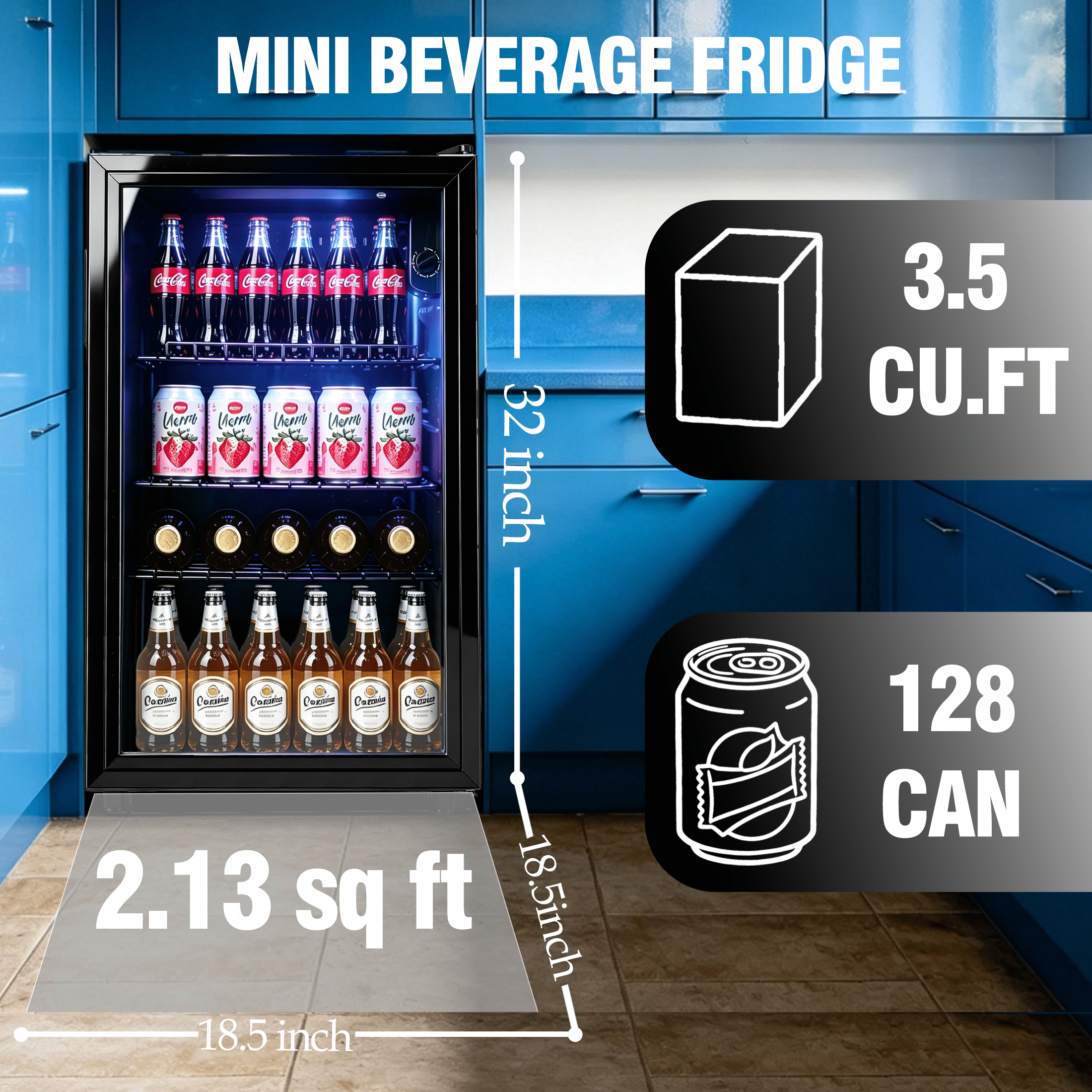 CALLIEVER 120 Can Fire-Resistant 35 CuFt Beverage Refrigerator with Glass Door, 110 V