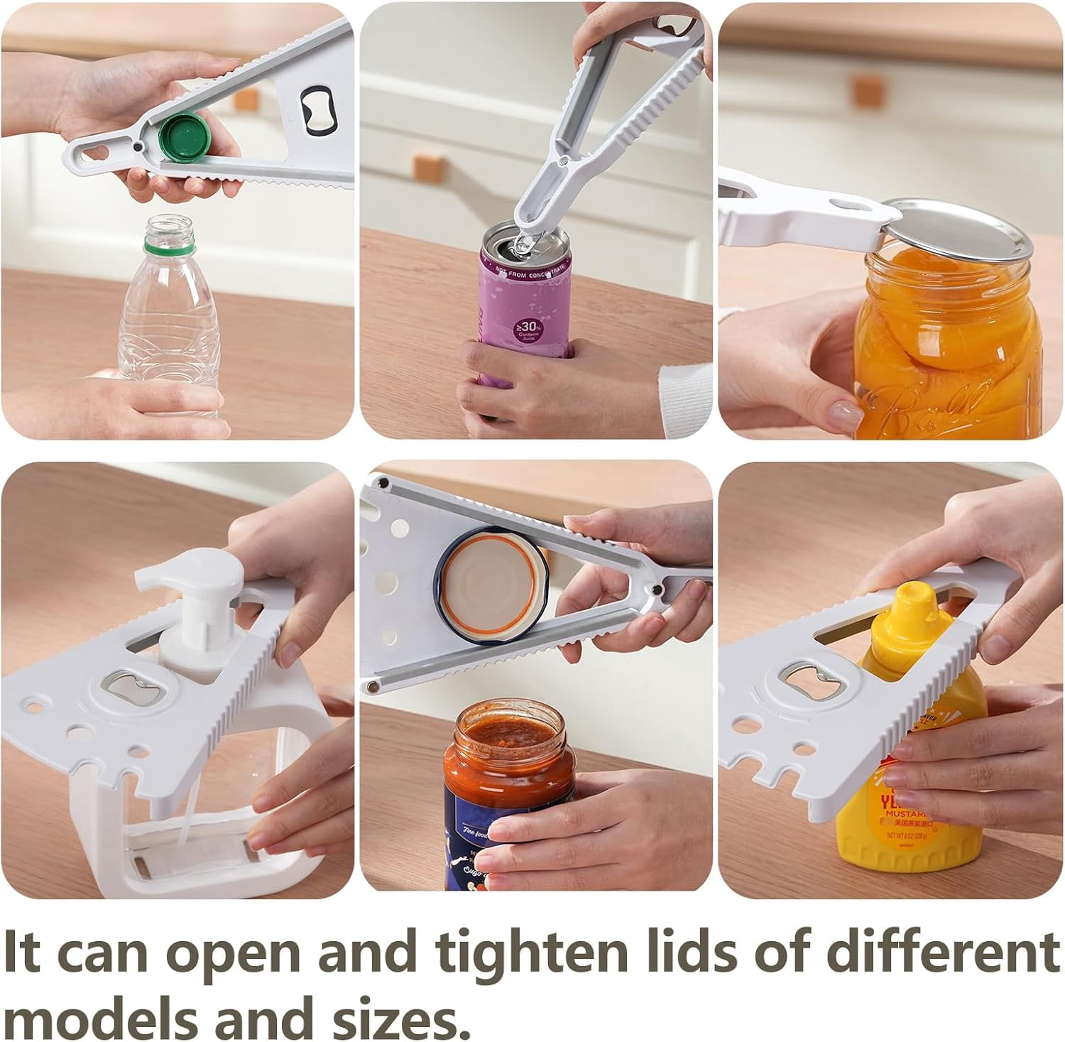 FRKSMD-Multifunctional Can Opener Jar Opener, 8-in-1 Bottle Opener for Beer/Can/Glass/Spice/Shower Gel/Oil Bottle, Magnetic Jar Openers for Seniors, Arthritis & Weak Hands, Kitchen and Dining Essenti