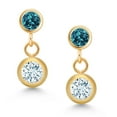 thumbnail image 2 of Gem Stone King 14k Yellow Gold Sky Blue Aquamarine and London Blue Topaz Two Stone Dangle Earrings for Women (0.76 Cttw, Gemstone March Birthstone, Round 4MM, Round 3MM), 2 of 4