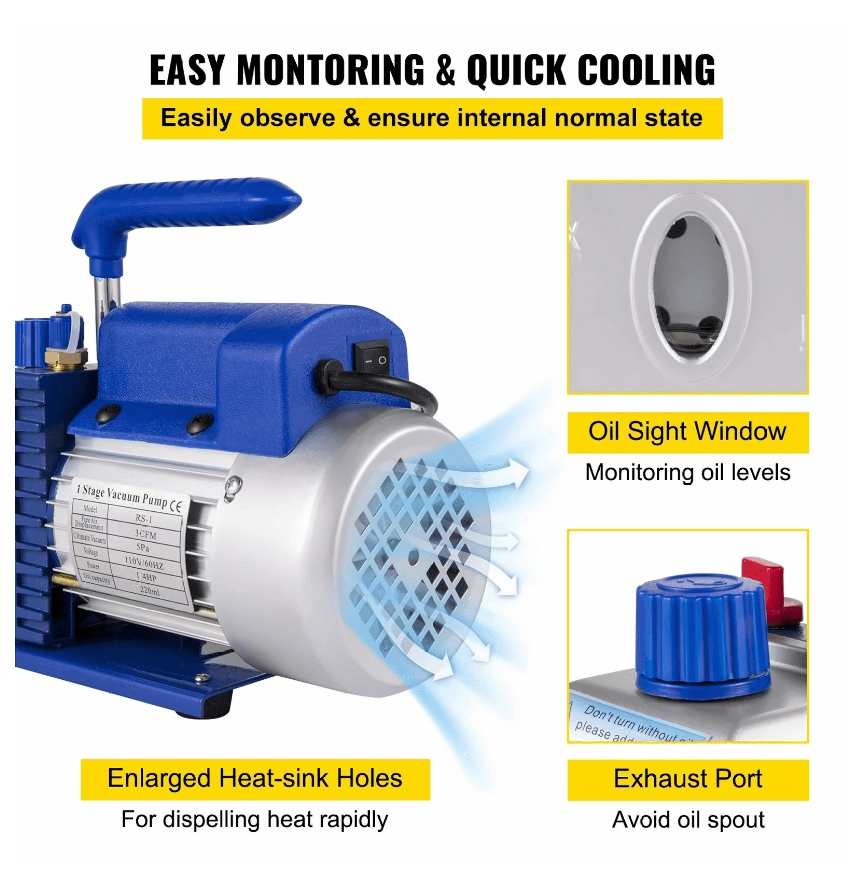 3 CFM Refrigeration Vacuum Pump Kit - 1/4HP HVAC R134a R12 R22 R410a A/C Tool Set with Manifold Gauge & Can Tap