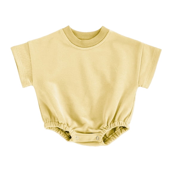 biudgviw Baby Boy Girl Onesie Romper Infant Plain Oversize T-Shirt Casual Round Neck Short Sleeve Bodysuit Cotton Summer Clothes(Yellow,12-18 Months)