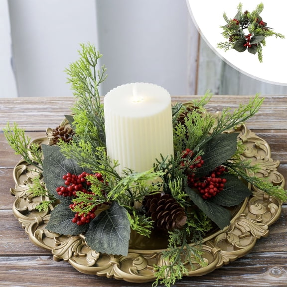 YIMWNYI Candle Wreath, Artificial Flower Candle Ring, Christmas Table Decoration, Silk Cloth Centerpiece, Elegant Home Decor Accessory, Holiday Party Decorations