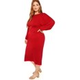 thumbnail image 3 of Vestido ajustado con cinturón y manga farol larga con cuello redondo para mujer de talla grande Adepaton WRMH-230-2, 3 of 6