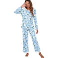 thumbnail image 4 of Women's Long Sleeve Sleepwear Soft Crew Neck Pyjama Set,Jasmine Blue, 4 of 5