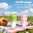 thumbnail image 5 of 2 Pack 40oz Glass Tumbler with Handle, Reusable Glass Cup with Lid and Straw, Perfect for Iced Coffee, Beer, Smoothies, Juice, Hot & Cold Drinks, Ideal for Birthday and Wedding Gifts, 5 of 12