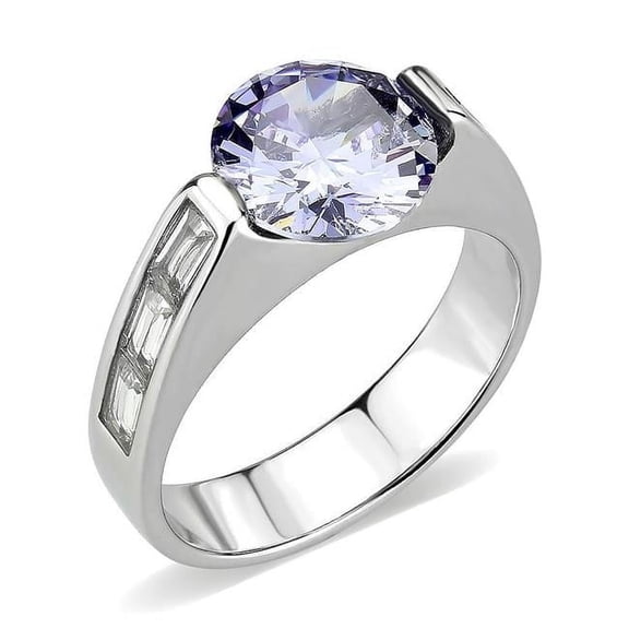 Alamode TK3780-5 High Polished No Plating Stainless Steel Ring with AAA Grade CZ, Light Amethyst - Size 5