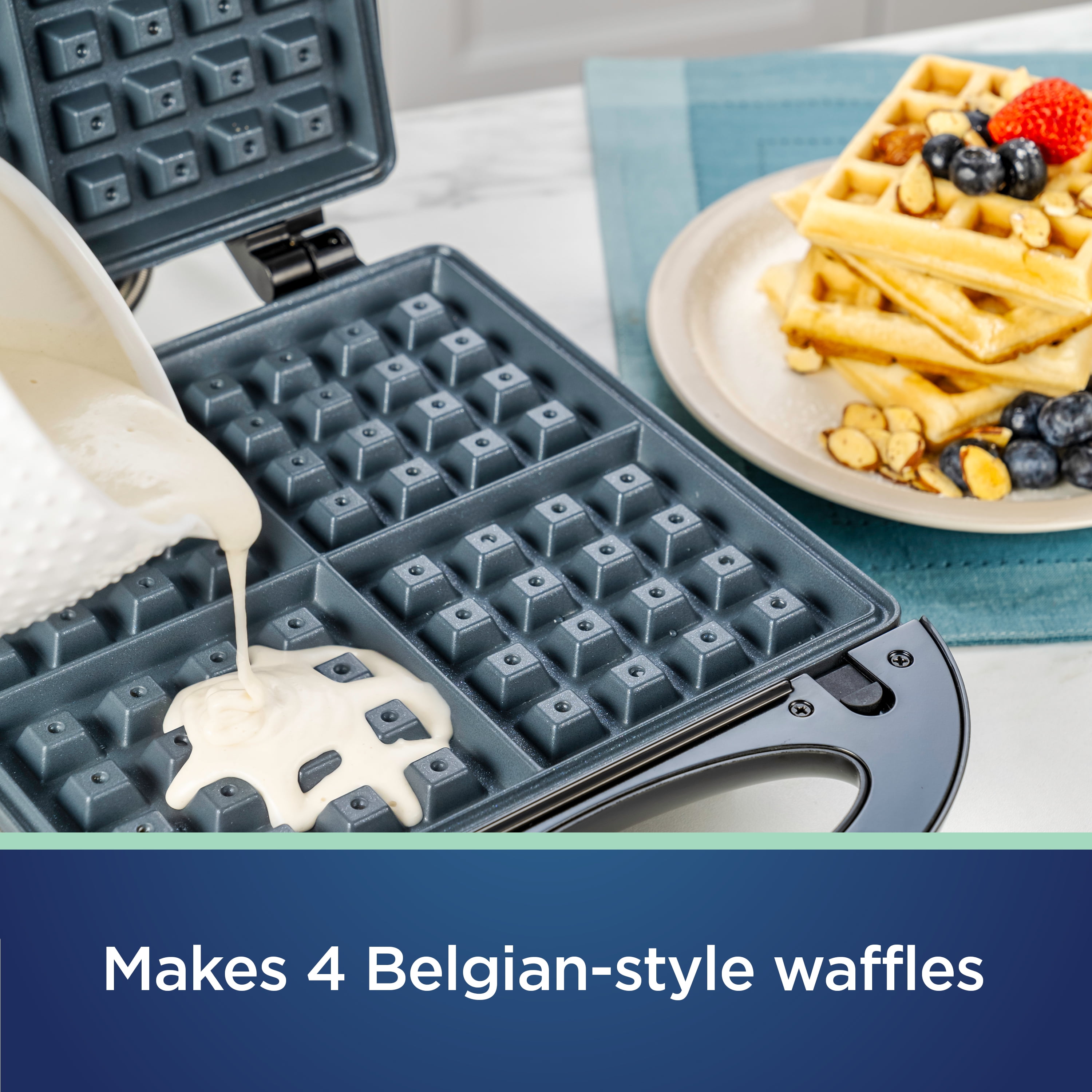 Stainless Steel Waffle Maker with Removable Plates