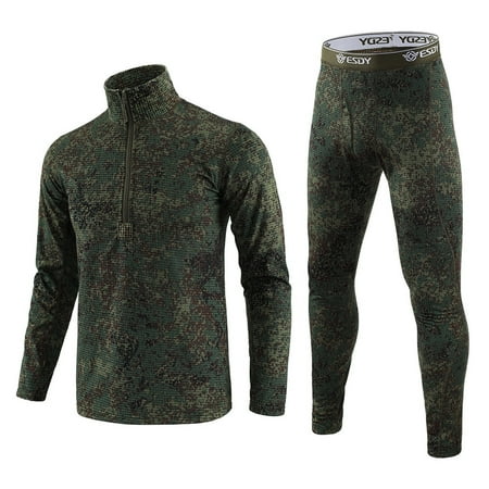 Thermal Underwear for Men Fleece Lined Cold Weather Hunting Base Top & Bottom Zip Up Insulated Para for Extreme Thermal Suits Gear Cold Layer Long John Winter Clothes