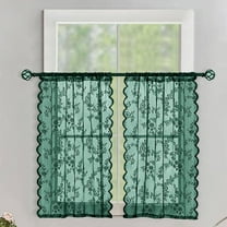 Namzi Short Curtains for Small Windows, 2 slice green Curtains , 75*60cm Light Filtering See Through Curtains, Easy to Install Polyester Rod Pocket Short Length Curtains