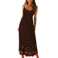 thumbnail image 4 of Women's Bohemian Floral Printed Wrap V Neck Suspender Beach Party Maxi Dress S-XL, 4 of 6