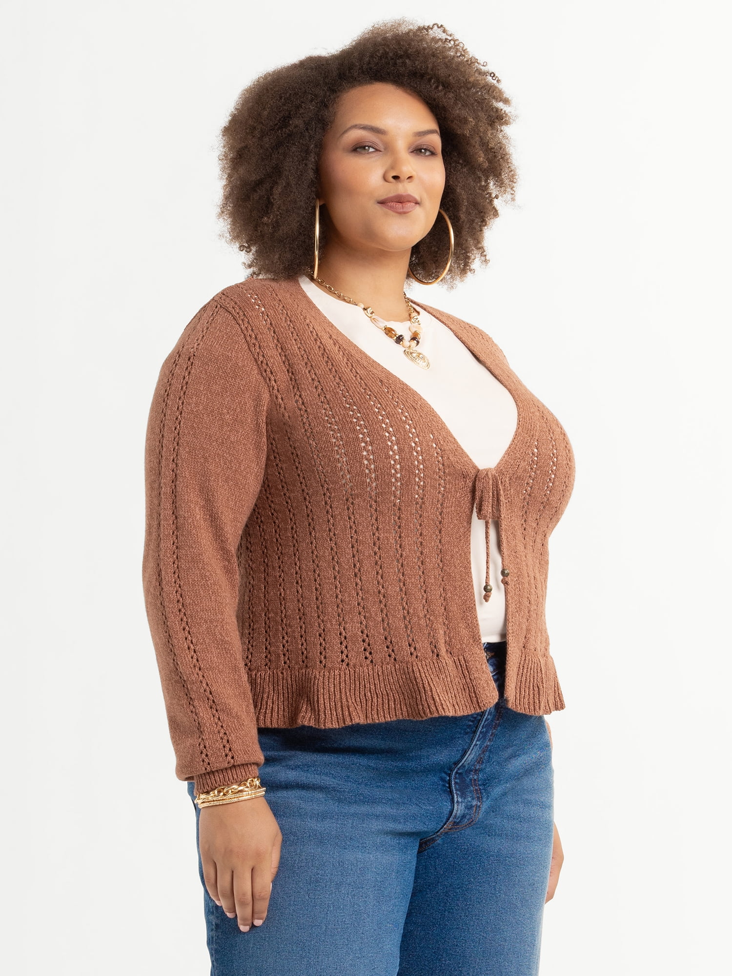 Jessica Simpson Women's Plus Size Tana Tie Cardigan, Sizes 0X-4X