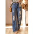 thumbnail image 3 of POGLIP Women's Blue Distressed Ripped Slits Wide Leg Jeans, 3 of 6